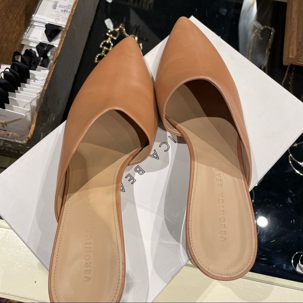 NWT Veronica Beard Ricky Nude Leather Mule with Translucent Lucite Wedge Heel - Picture 9 of 12